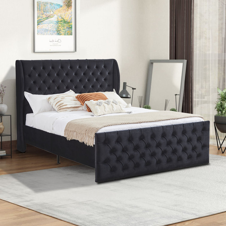 Isaurinda Upholstered Metal Wingback Bed